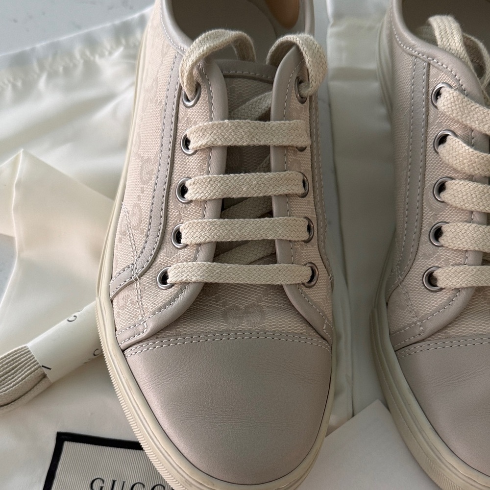 GUCCI Beige Tan GG monogram Women's Sneakers Shoes canvas leather low top 36 - Picture 3 of 10